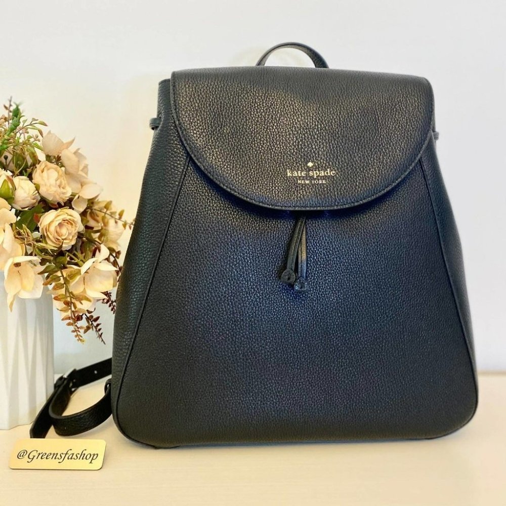 Kate Spade purse leila large flap backpack black